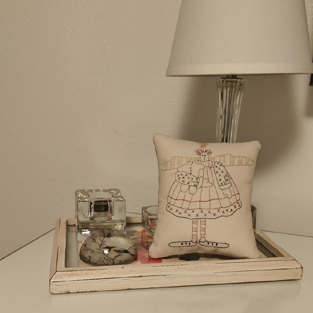 Embroidered Angel Holiday Pillow